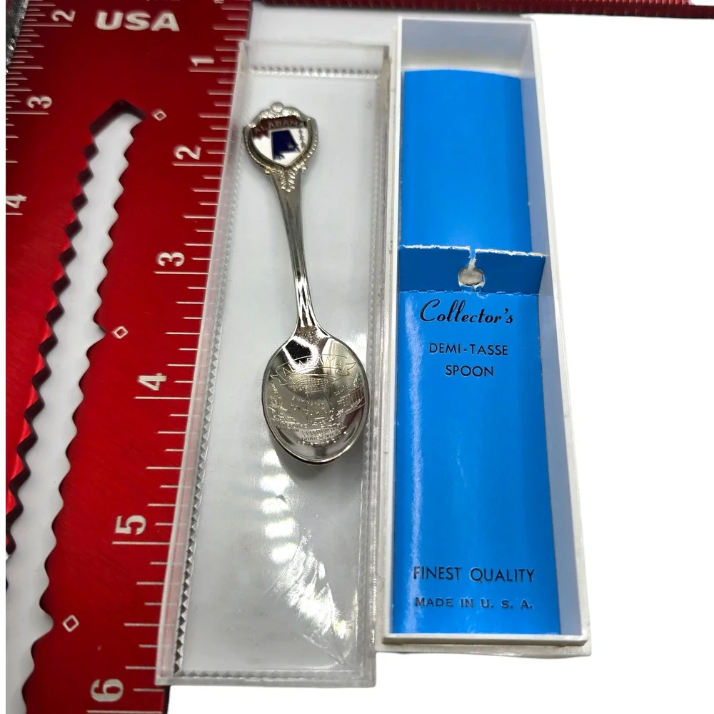 Alabama Souvenir Collectors Demitasse Spoon Enamel Crest Made In USA Boxed